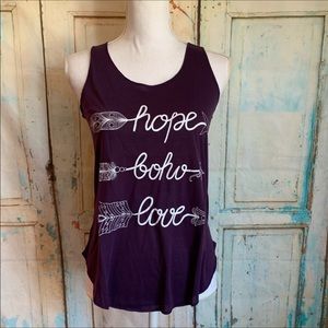 Boho graphic tank top “hope boho love”